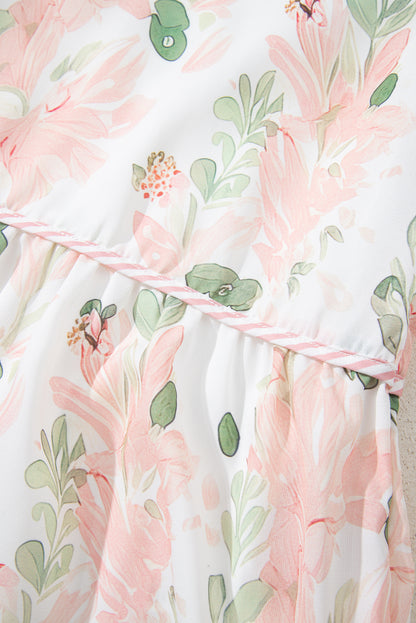 Plus Size Floral Print Striped Detail Short Dress