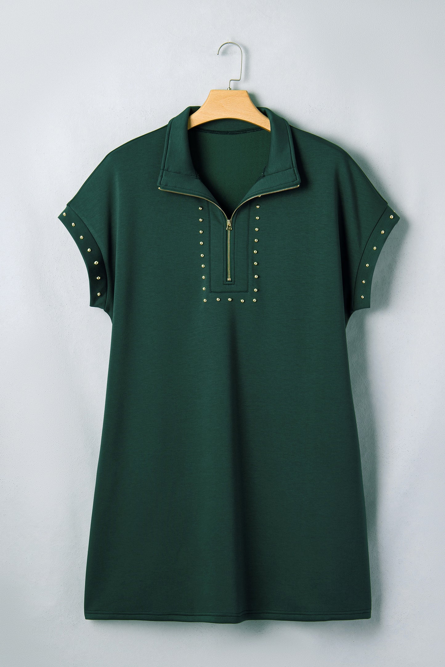 Plus Size Glow Studded Zip-up T Shirt Dress with Pockets - Plus Size XL-4XL - View 2