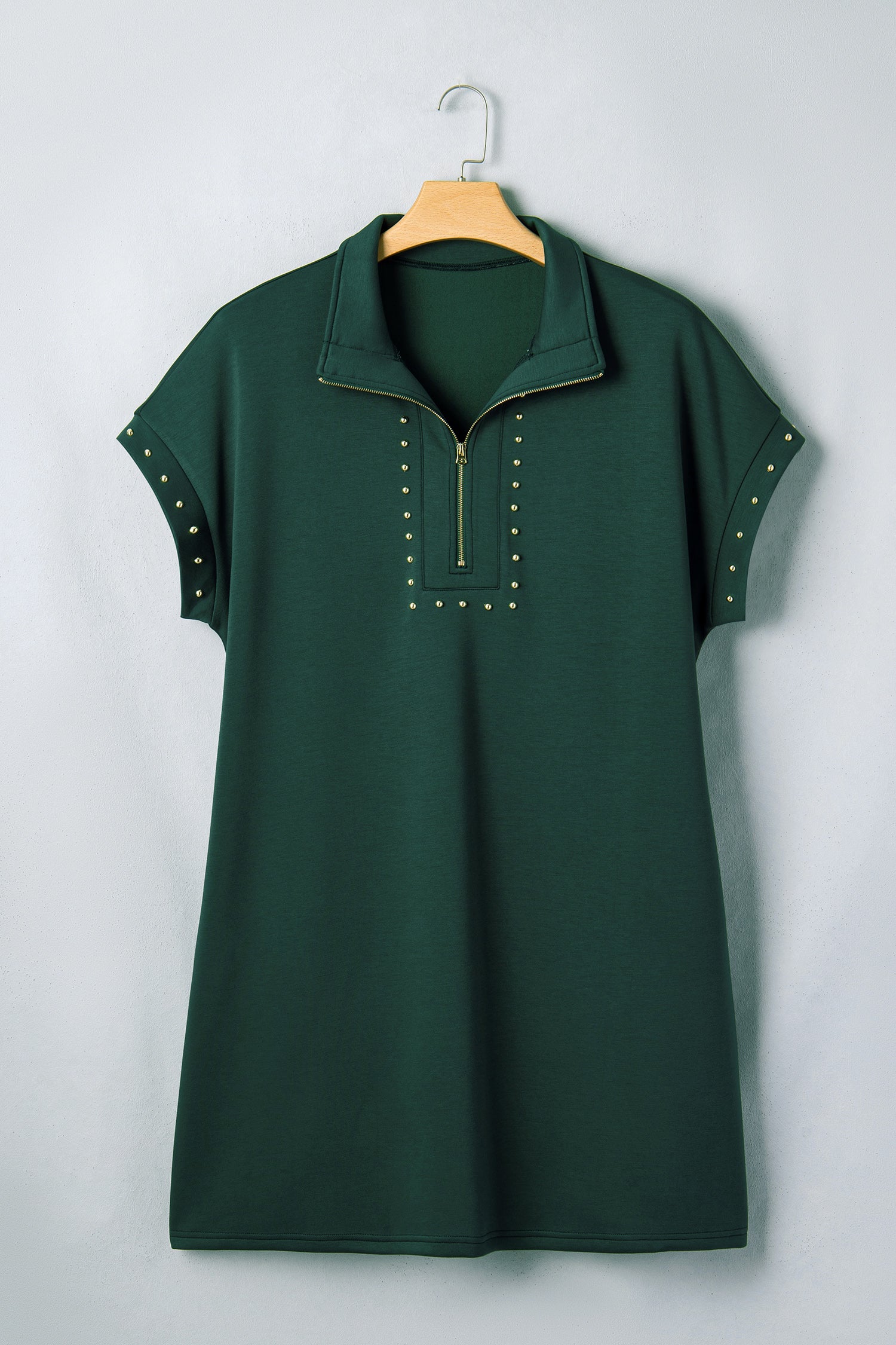 Plus Size Glow Studded Zip-up T Shirt Dress with Pockets - Plus Size XL-4XL - View 2