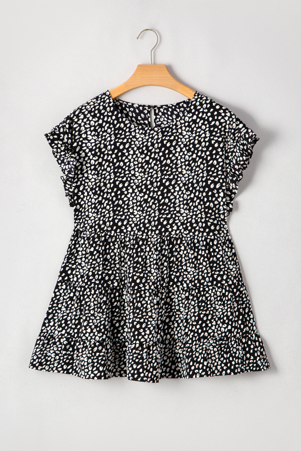 Plus Size Leopard Print Ruffled Keyhole Back Blouse - Plus Size XL-4XL - View 7