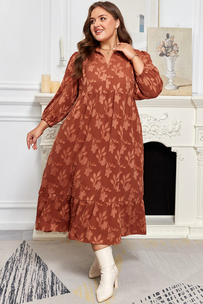 Plus Size Textured 3D Floral Ruffle Hem Long Dress - Plus Size XL-4XL - View 4