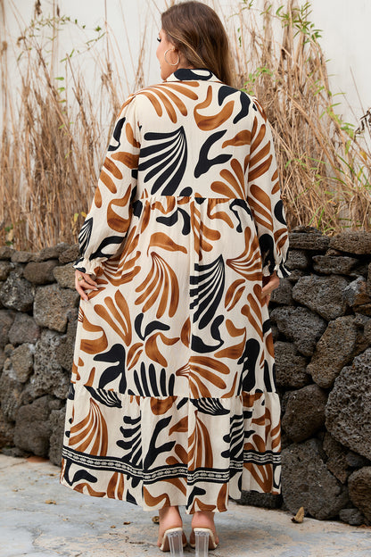 Plus Size Abstract Print Contrast Collar Shift Dress - Plus Size XL-4XL - View 2