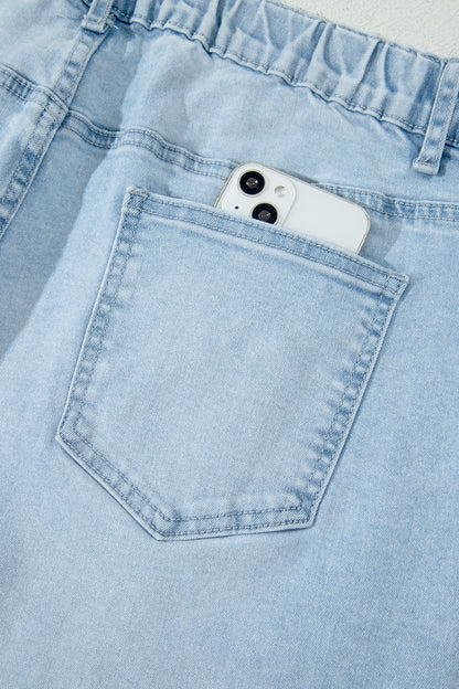 Plus Size Seam Detail Patch Pocket Shift Jeans - Plus Size Clothing