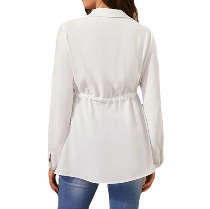 Fashionable solid color V-neck long sleeved maternity shirt - Plus Size Clothing