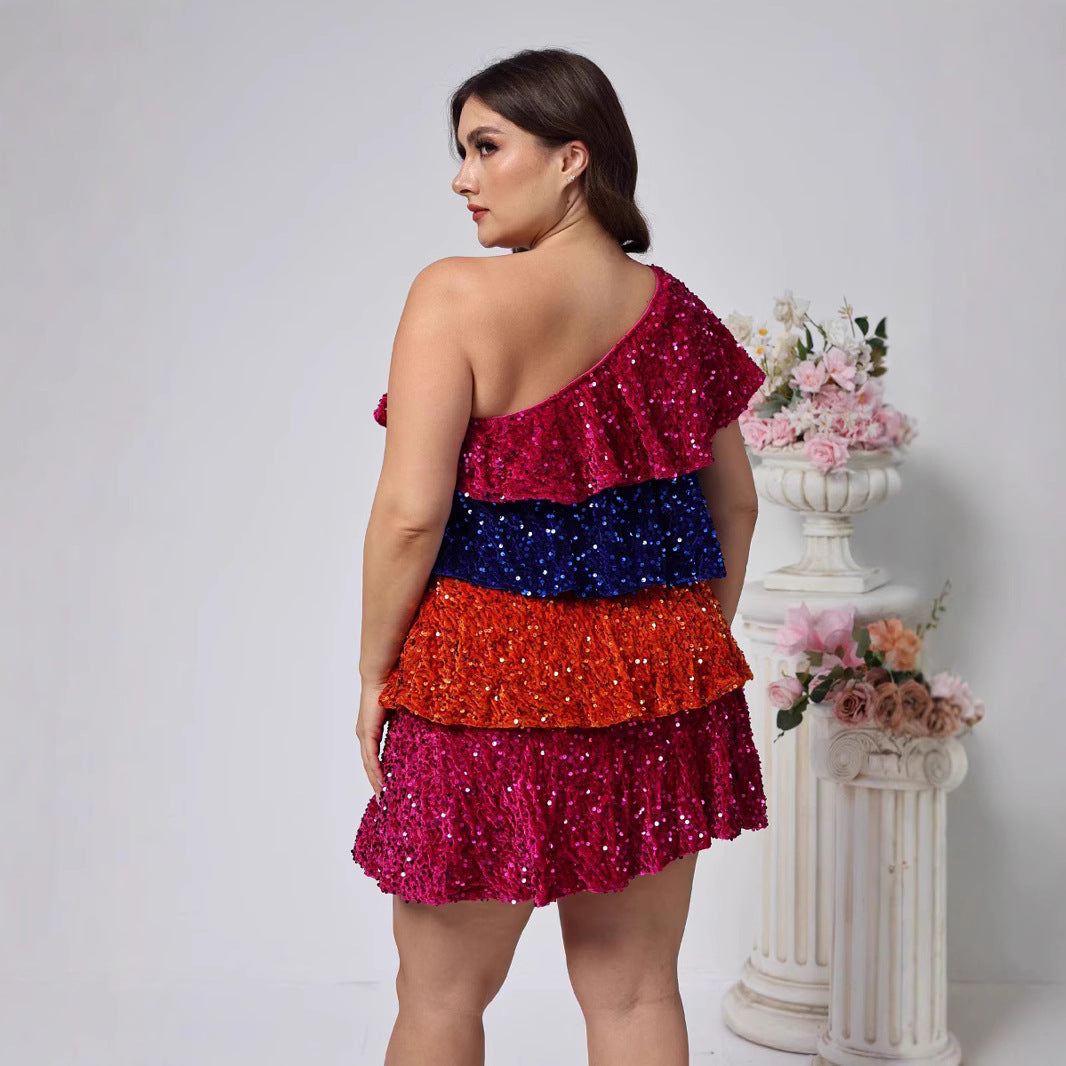 Plus Size Shiny Sequin Party Cocktail Dress
