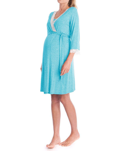 Fashion Ruffled Three-Quarter Sleeve Maternity Dress Robe Nightwear - Plus Size Clothing
