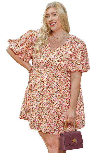 Plus Size Floral Print Puff Sleeves Dress - Plus Size XL-4XL - View 8