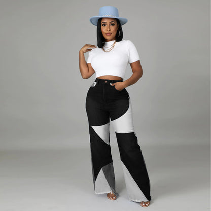Plus Size High Waist Wide Leg Two Tone Stretch Jeans