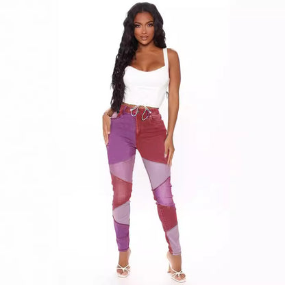 Plus Size High Waist Denim Splicing Skinny Pants