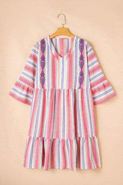 Plus Size Embroidered Flared 3/4 Sleeve Dress - Plus Size XL-4XL - View 6