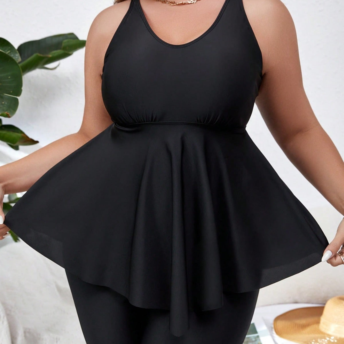 Plus Size Swimdress Polka Dot High Elasticity