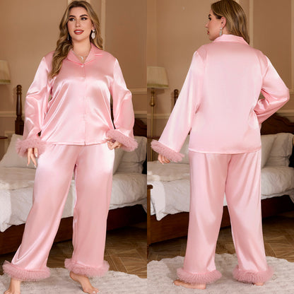 Plus Size Feather Decorated Loungewear Set - Plus Size XL-4XL - View 6