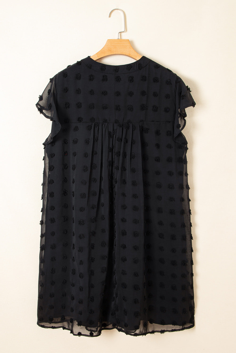 Plus Size Dotty Textured Notched Neck Ruffled Dress