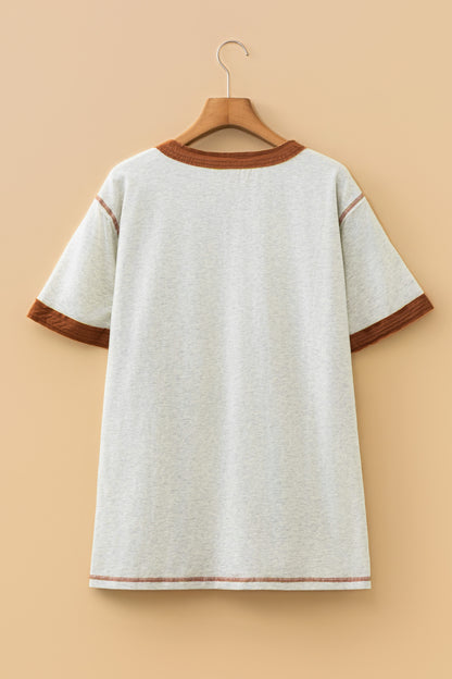 Plus Size Distressed Color Block Henley Tee - Plus Size XL-4XL - View 4
