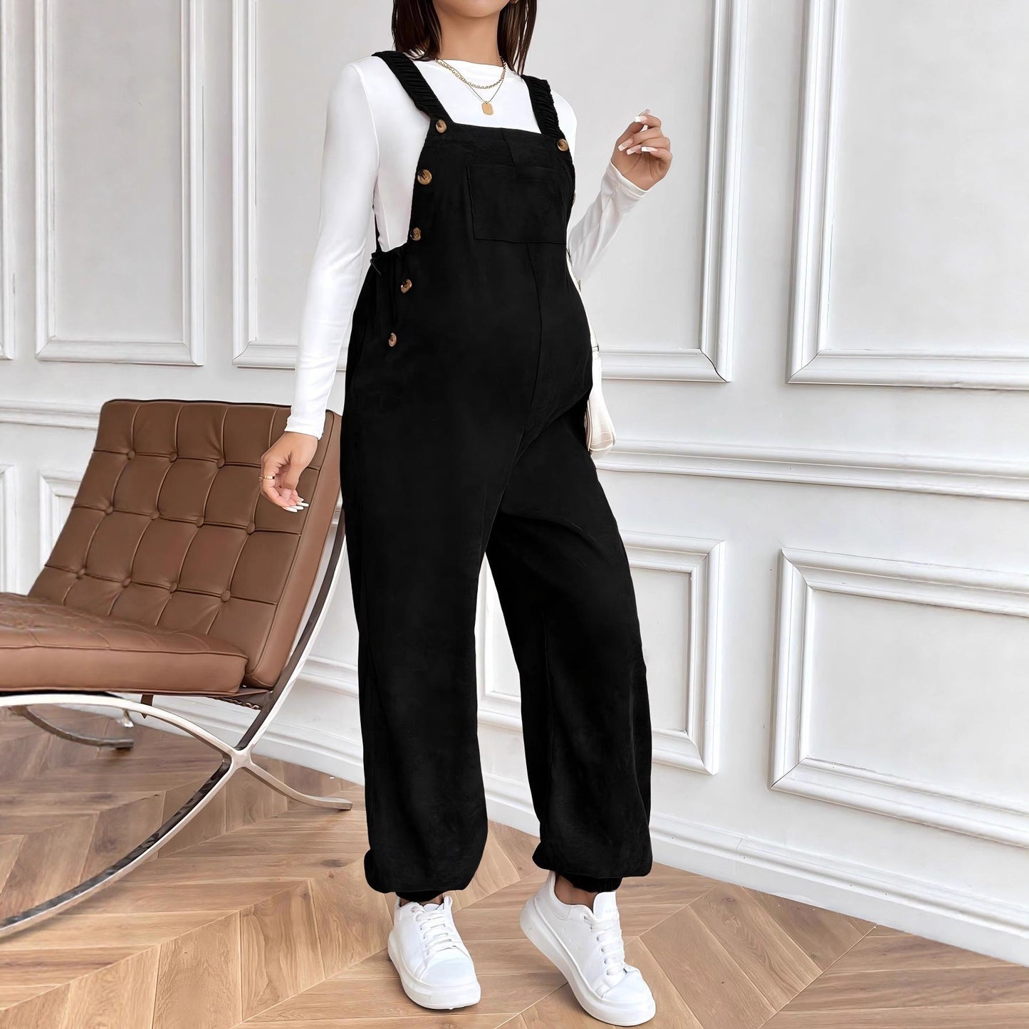 Plus Size Pregnant Casual Corduroy Overalls