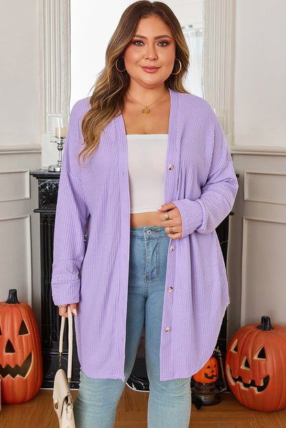 Plus Size Waffle Knit Button Front Cardigan - Plus Size XL-4XL - View 4
