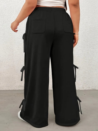 Plus Size Bow Waist Wide Leg Pants - Plus Size XL-4XL - View 3