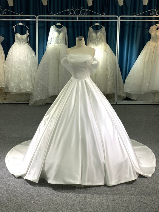 Plus Size Elegant Satin Off-Shoulder Wedding Gown - Plus Size XL-4XL