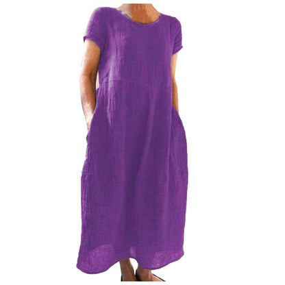 Plus Size Cotton Linen Midi Dress - Plus Size XL-4XL - View 12