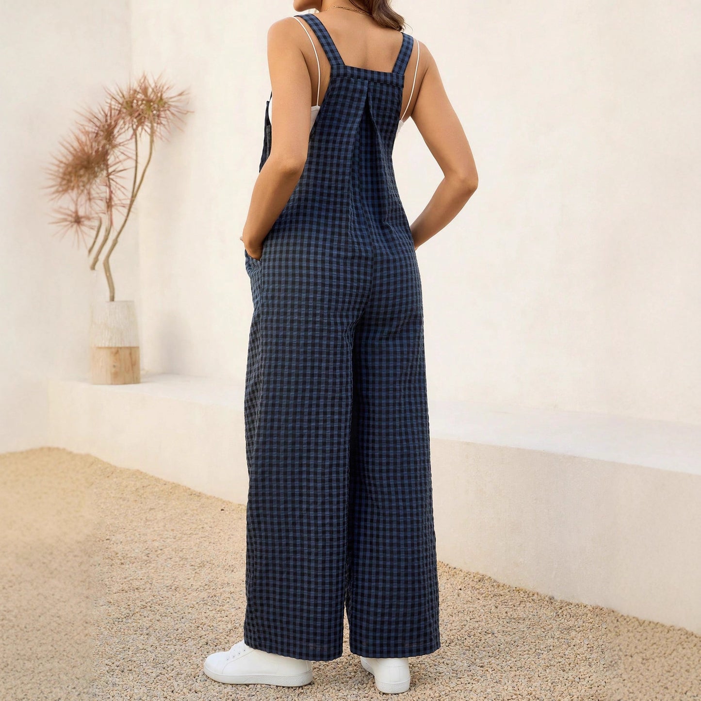 Plus Size Checkered Maternity Jumpsuit Loose Overalls