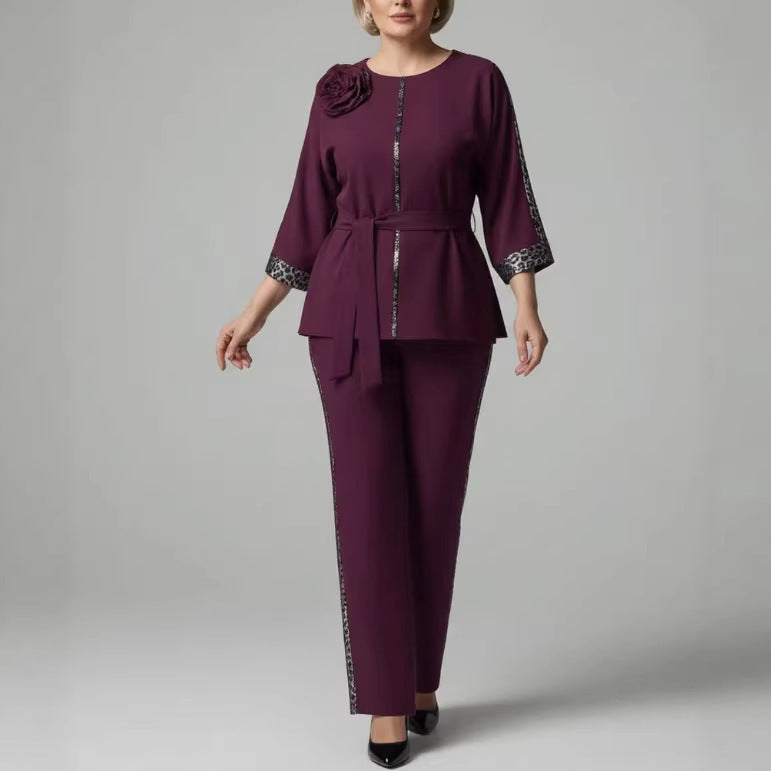 Plus Size Elegant Patchwork Casual Pant Set