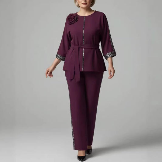 Plus Size Elegant Patchwork Casual Pant Set