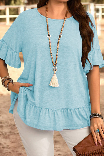 Plus Size Ruffled Short Sleeve Casual Blouse - Plus Size Clothing