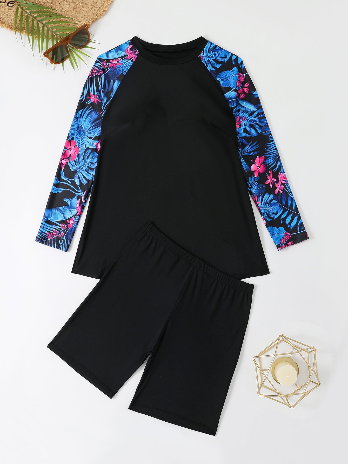 Plus Size Two-Piece Tankini Long Sleeve Swimwear