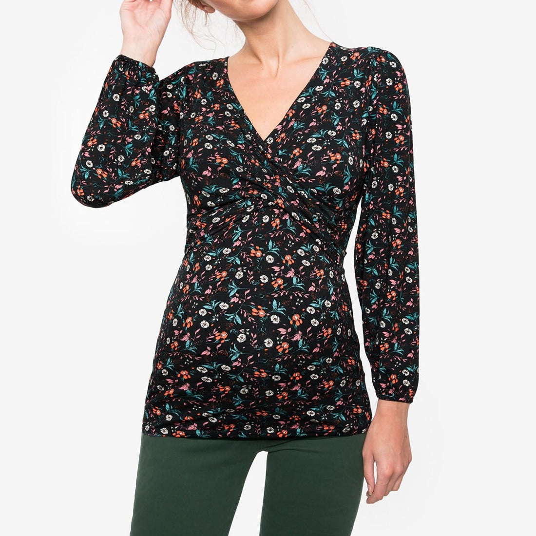 Plus Size Maternity Deep V-Neck Long Sleeve Breastfeeding Top