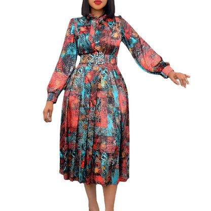 Plus Size Long Sleeve High Waist Printed Dress - Plus Size XL-4XL - View 5