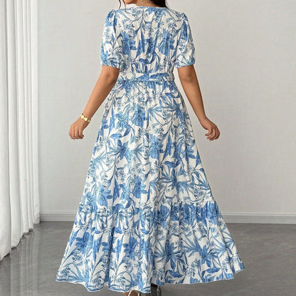 Plus Size Elegant Waist-Cinching A-Line Dress