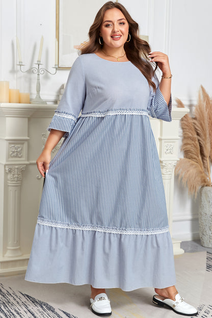 Plus Size Striped Crisscross Lace Shift Maxi Dress - Plus Size XL-4XL - View 5