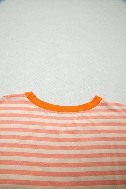 Plus Size Striped Drop Shoulder T-Shirt and Shorts Set - Plus Size XL-4XL - View 6