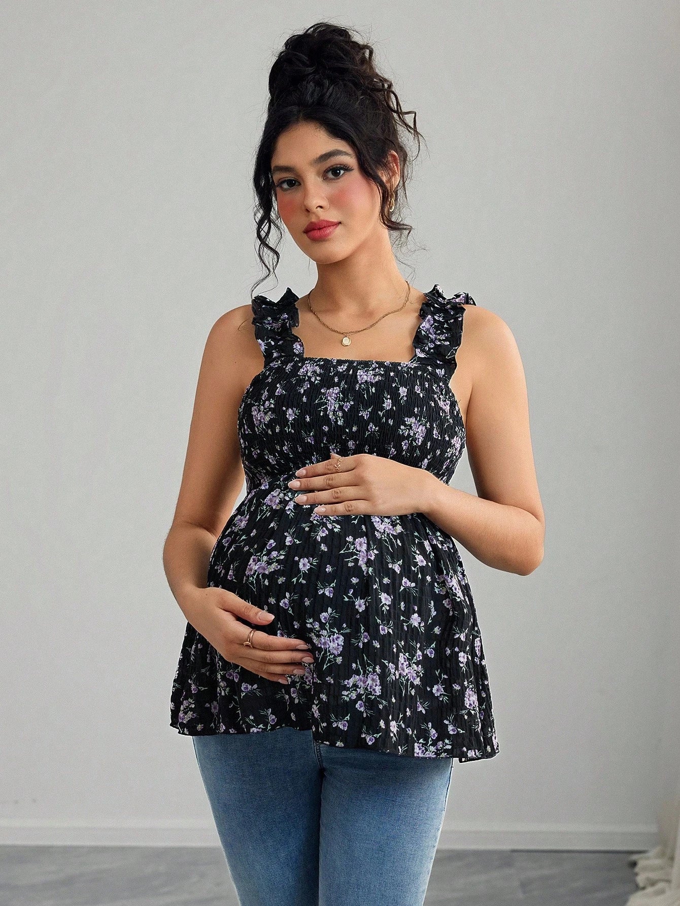 Plus Size Printed Halter Maternity Top A-Line