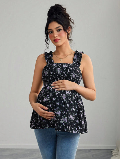 Plus Size Printed Halter Maternity Top A-Line - Plus Size Clothing