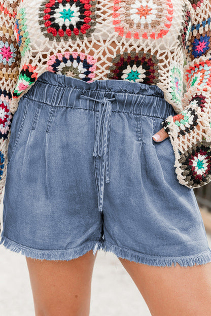 Plus Size Raw Hem Lace-up High Waist Denim Shorts - Plus Size XL-4XL - View 1