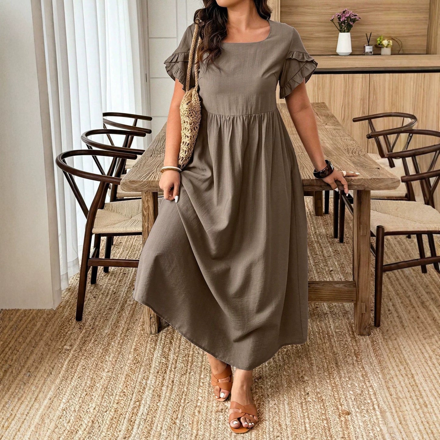 Plus Size Casual Long Dress 3/4 Sleeve