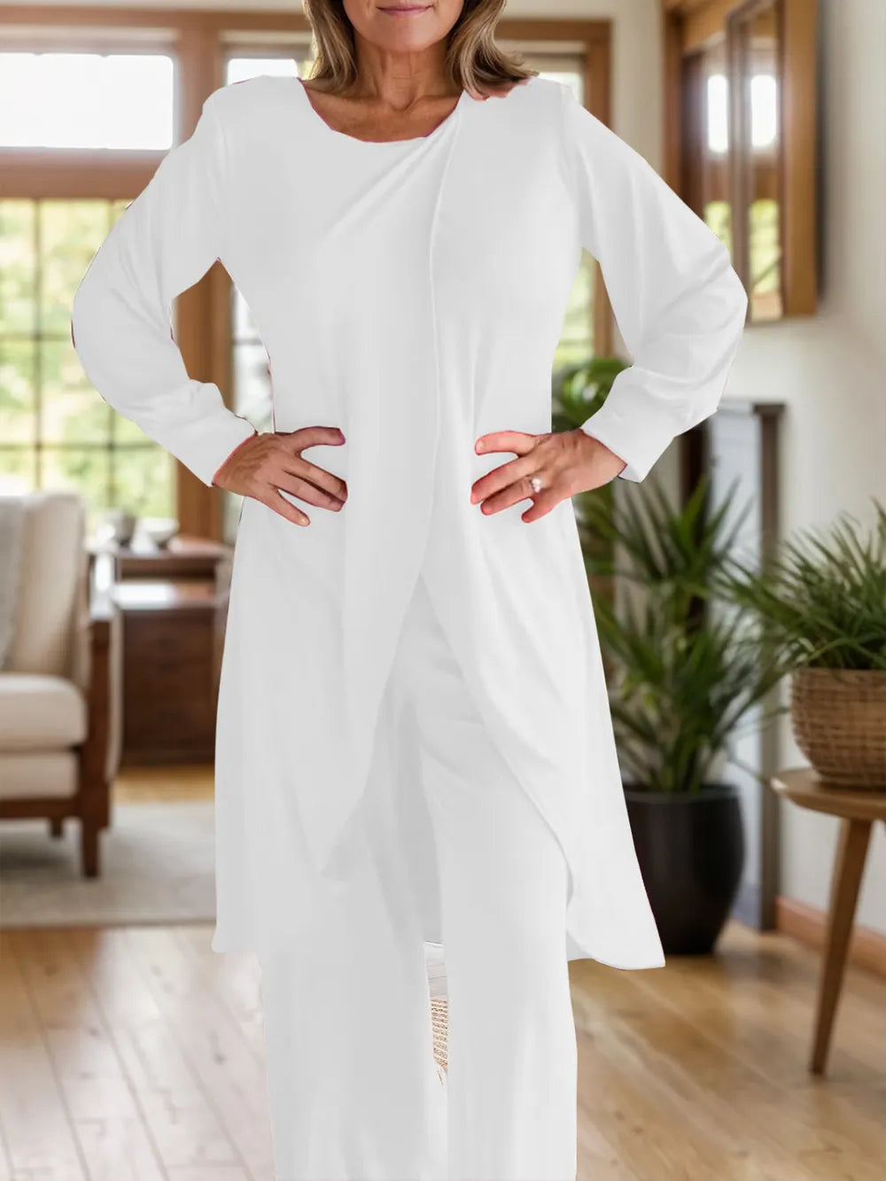 Plus Size Long Sleeve Wide Leg Pants Set