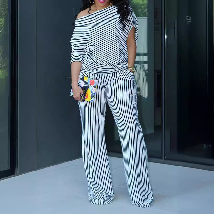 Plus Size Asymmetrical Off-Shoulder Two-Piece Set