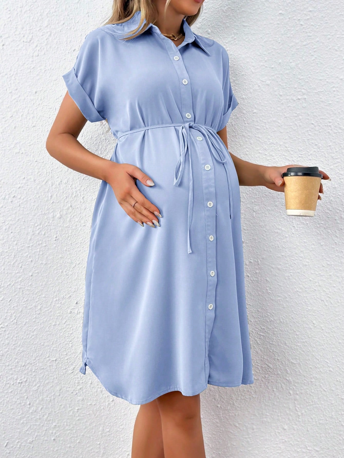 Plus Size Maternity Button Casual Midi Dress