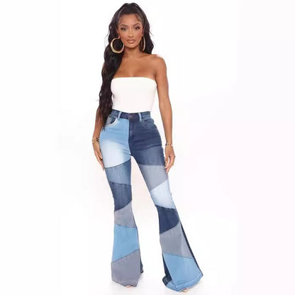Plus Size High Waist Wide Leg Patchwork Denim Jeans