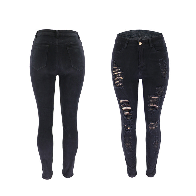 Plus Size Slim Fit Ripped Knee Denim Pencil Pants