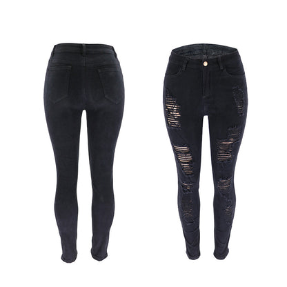 Plus Size Slim Fit Ripped Knee Denim Pencil Pants
