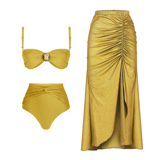 Plus Size Bikini Slit Wrap Skirt Three-Piece Set