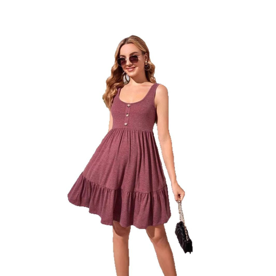 Maternity Dress with Ruffle Button Front, A-Line Silhouette, Sleeveless Design - Plus Size Clothing