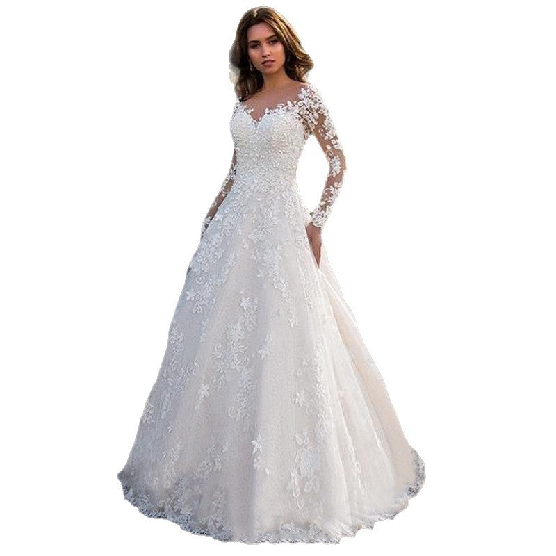 Plus Size Lace Long Sleeve One Shoulder Wedding Dress