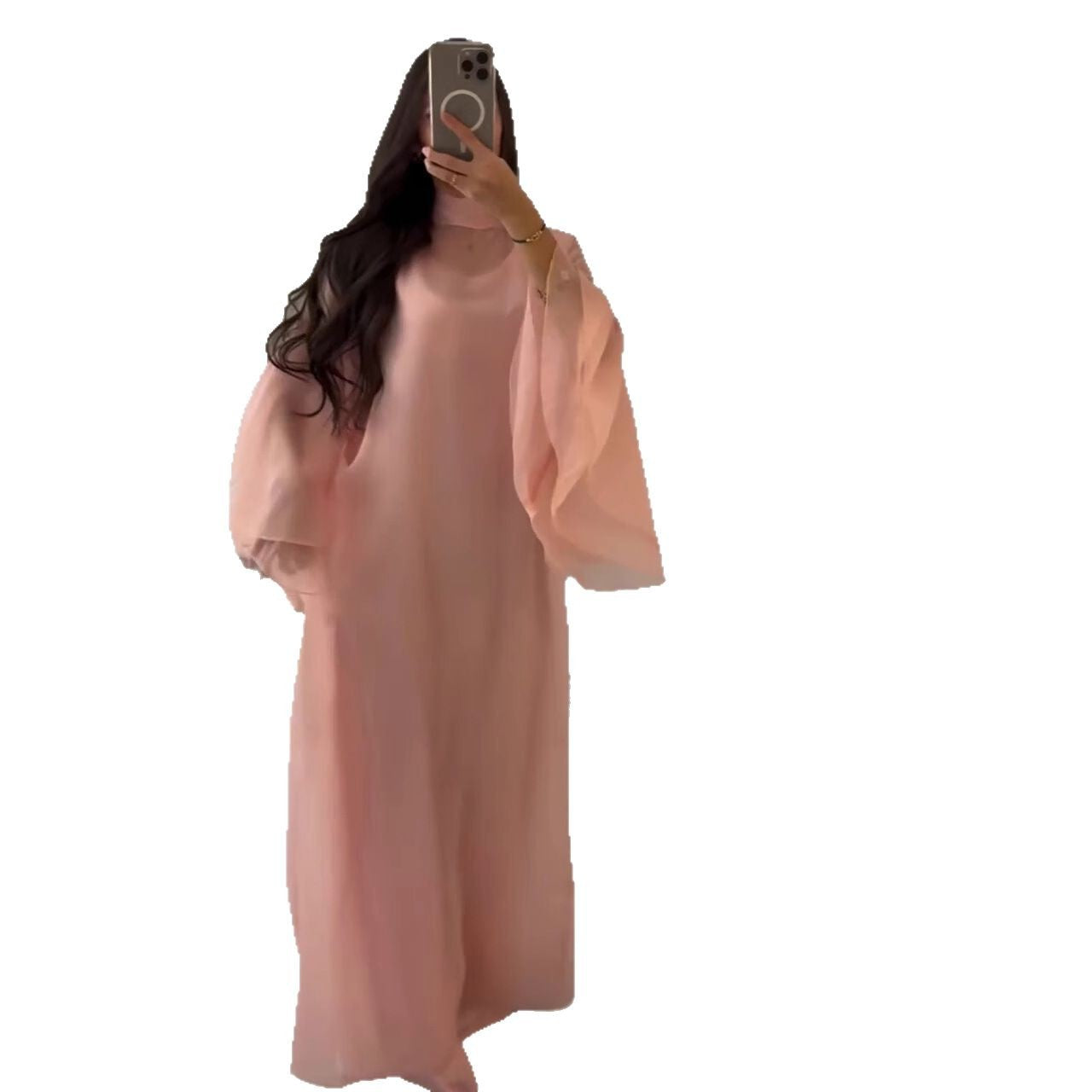 Plus Size Elegant Stand Collar Flare Sleeve Long Dress