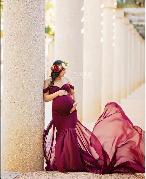 Plus Size Mercerized Cotton Chiffon Flutter Sleeve Maxi Dress