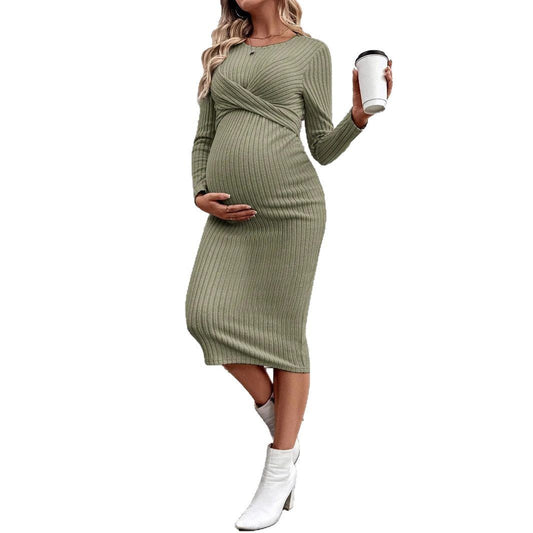 Plus Size Elegant Knot Maternity Dress Long Sleeve