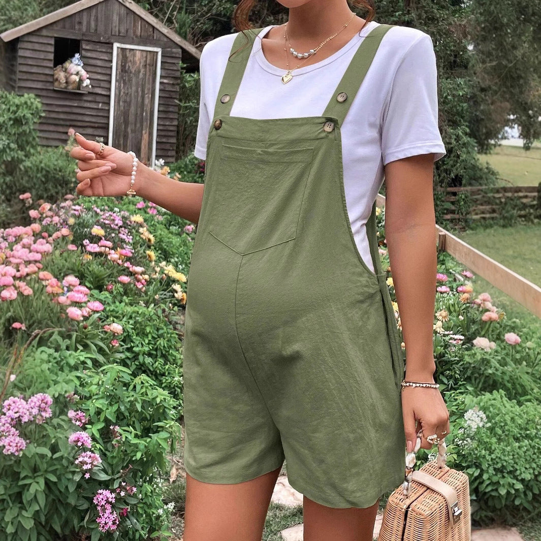 casual breathable maternity shorts adjustable waistband with suspenders five-quarter length - Plus Size Clothing